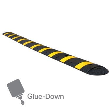 Glue-Down Safety-Striped Speed Bump - Recycled Rubber 6 Foot Glue 