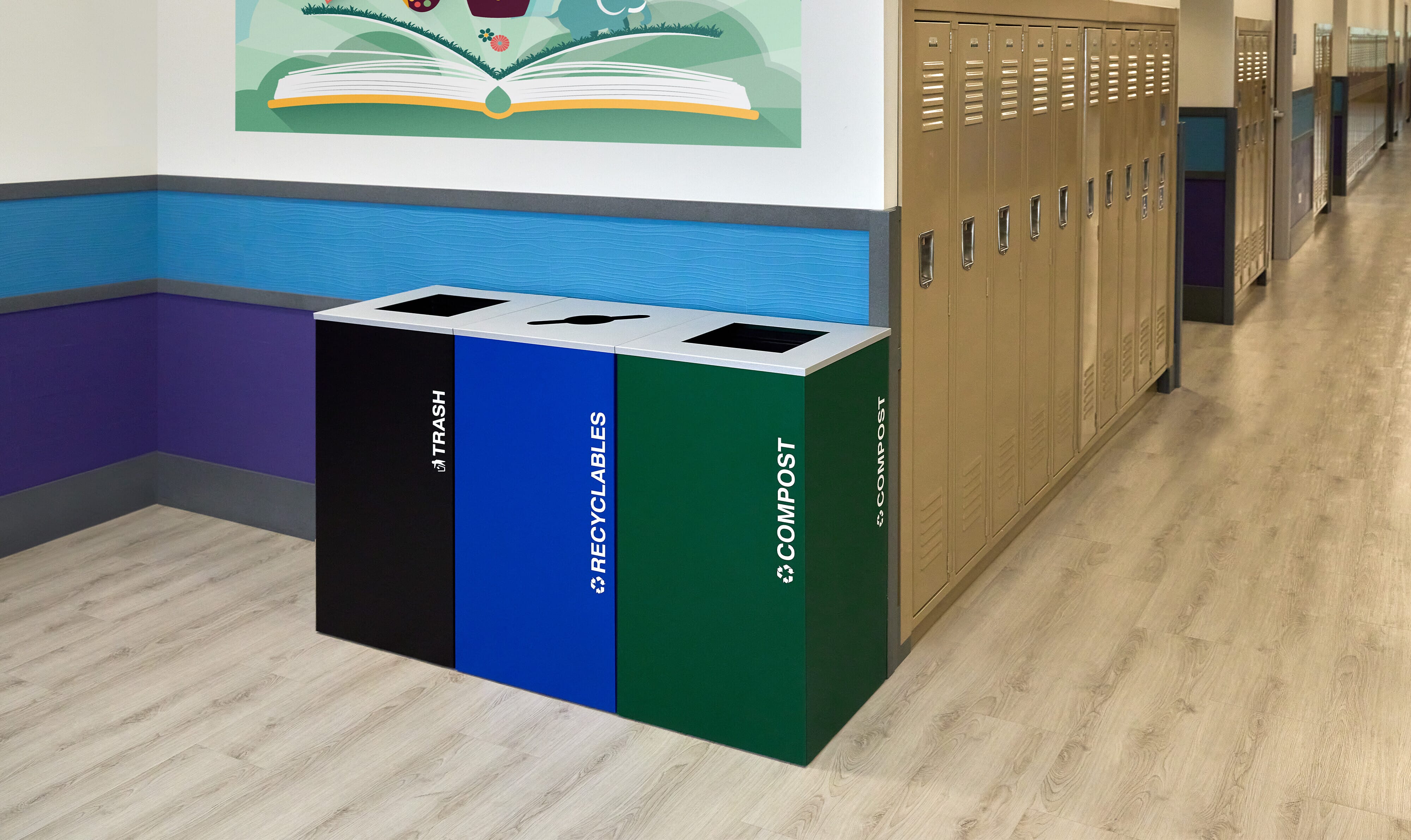BrightStream 3-Stream Indoor Trash and Recycling Receptacles ...
