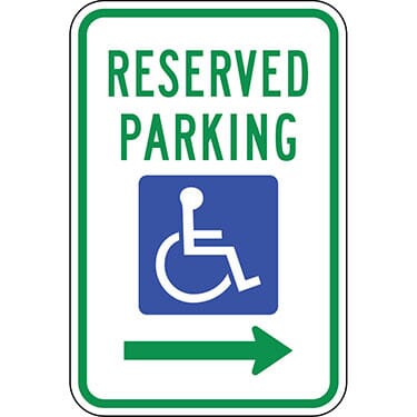 ADA Symbol, Reserved Parking w / Right Arrow Sign