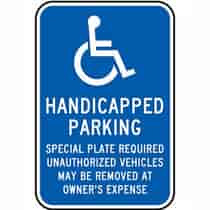 Handicapped Parking Special Plate Required Unauthorized Vehicles May Be Remove At Owner's Expense  - Massachusetts ADA Sign