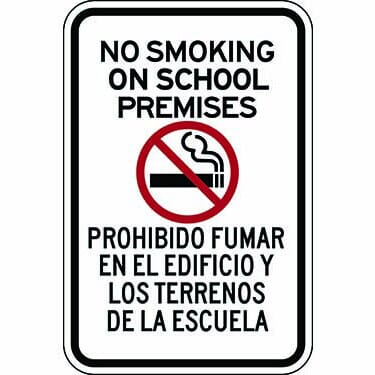 No Smoking On School Premises Sign