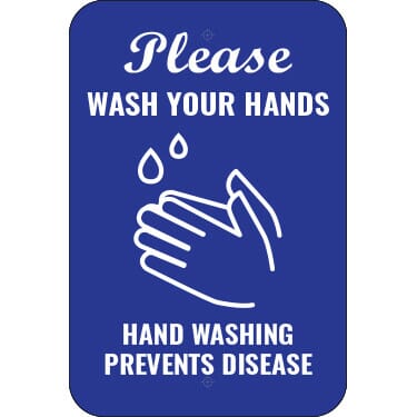Please Wash Your Hands White on Blue Sign