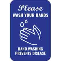 Please Wash Your Hands White on Blue Sign