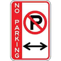 No Parking with Symbol & Double Arrow - Side Bar Sign