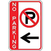 No Parking with Symbol & Left Arrow - Side Bar Sign