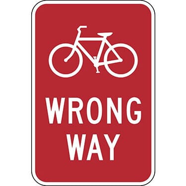 Bicycle Wrong Way with Bicycle Symbol Sign