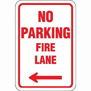 No Parking Fire Lane w/ Left Arrow Sign