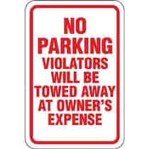 No Parking Violators will be Towed at Owner's Expense Sign