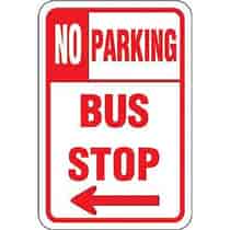 No Parking Bus Stop w/Left Arrow Sign
