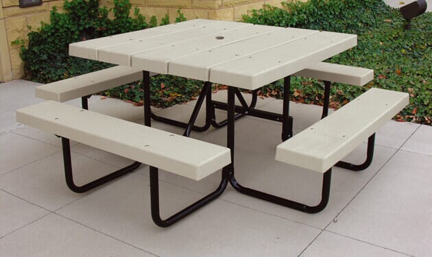 Square picnic table with 4 online benches