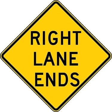 Right Lane Ends Warning Sign