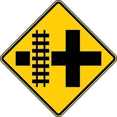 Rail Crossing and Intersection Advance Left Warning Symbol Sign