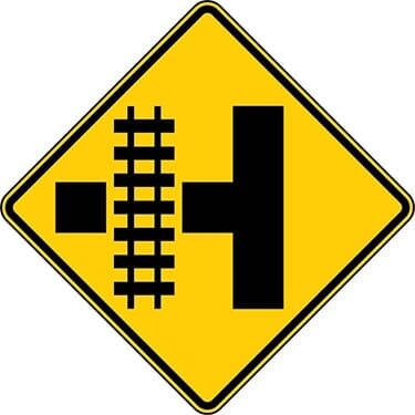 Rail Crossing and Intersection Advance Warning Left T-top Intersection Sign