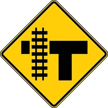Rail Crossing and Intersection Advance Warning Left T-turn Intersection Sign