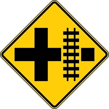 Rail Crossing and Intersection Advance Right Warning Symbol Sign