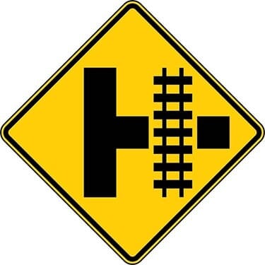 Rail Crossing and Intersection Advance Warning Right T-top Intersection Sign