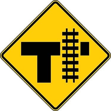 Rail Crossing and Intersection Advance Warning Right T-turn Intersection Sign