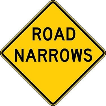 Road Narrows Warning Sign
