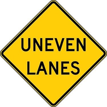 Uneven Lanes Warning Sign