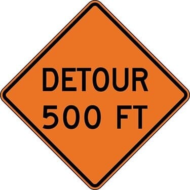 Detour 500 ft. Construction Sign