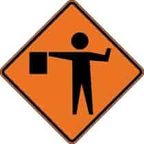 Flagger Symbol Ahead Construction Sign