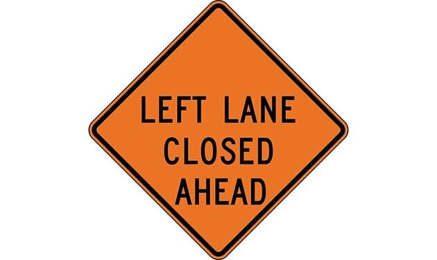 Left Lane Closed Ahead Construction Sign