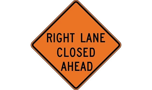 Right Lane Closed Ahead Construction Sign