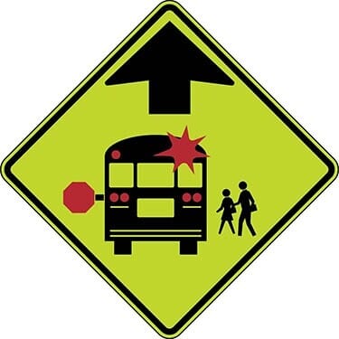 School Bus Stop Ahead Sign