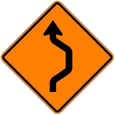 Right Double Reverse Curve 1 Lane Symbol Construction Sign
