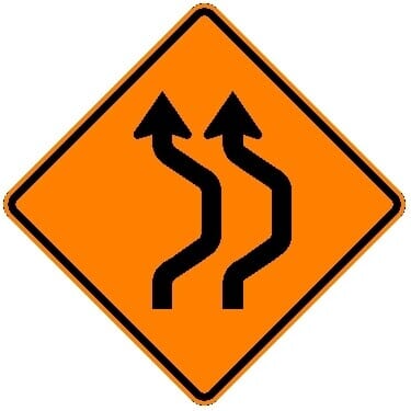 Right Double Reverse Curve 2 Lane Symbol Construction Sign