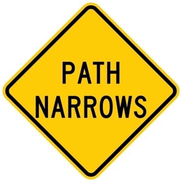 Path Narrows Warning Sign