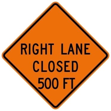 Right Lane Closed 500 ft. Construction Sign