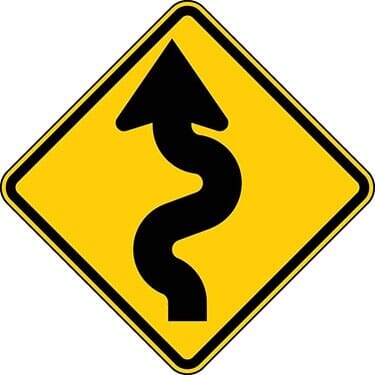 Left Winding Road Symbol Diamond Sign