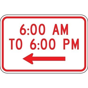 Times of Day 6:00 AM to 6:00PM with Left Arrow Sign