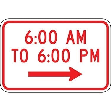Times of Day 6:00 AM to 6:00PM with Right Arrow Sign