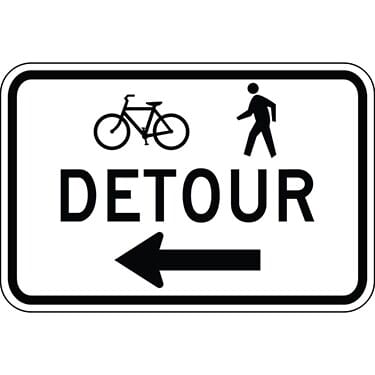 Detour with Bicycle and Pedestrian Symbol Construction Sign