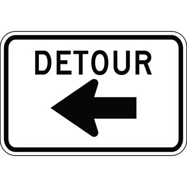 Detour with Left Arrow Construction Sign