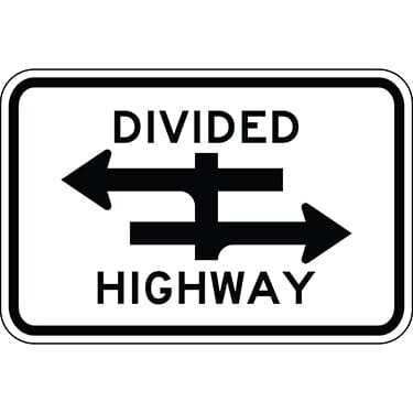 Divided Highway with T-Intersection Symbol Sign