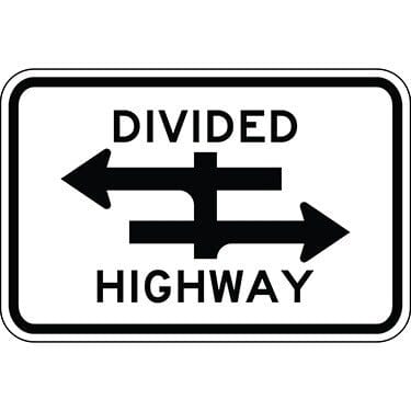 Divided Highway with Four Legged Intersection Symbol Sign