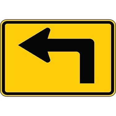 Left Turn Arrow on Yellow Background Sign