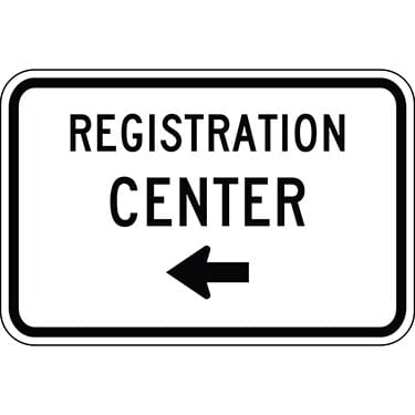 Registration Center with Left Arrow Sign