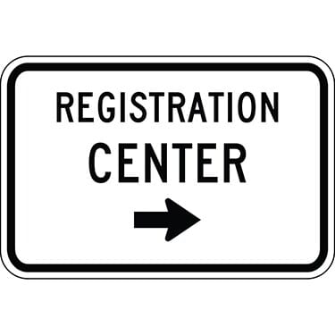 Registration Center with Right Arrow Sign