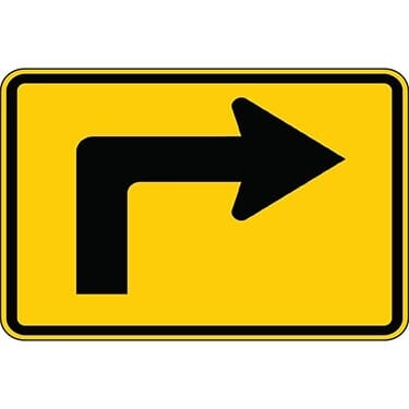 Right Turn Arrow on Yellow Background Sign