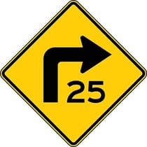 Combination of Right Turn Symbol and Speed Advisory Sign