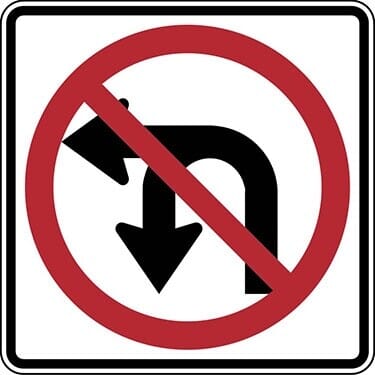 Combination U-Turn and Left Turn Prohibition Symbol Sign