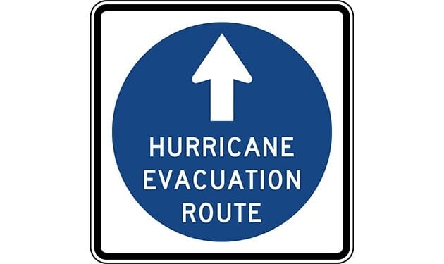 Hurricane Evacuation Route with Arrow Symbol Sign