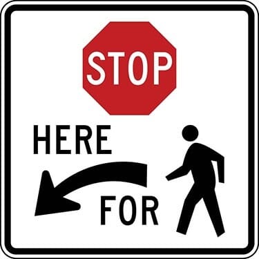 Stop Here for Pedestrians Left Arrow with Ped Symbol Sign