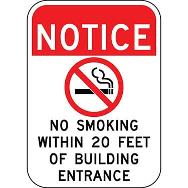 Notice No Smoking Within 20 Ft Of Building with Symbol Sign