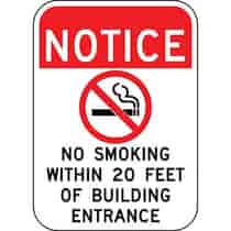 Notice No Smoking Within 20 Ft Of Building with Symbol Sign