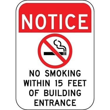 Notice No Smoking Within 15 Ft Of Building with Symbol Sign